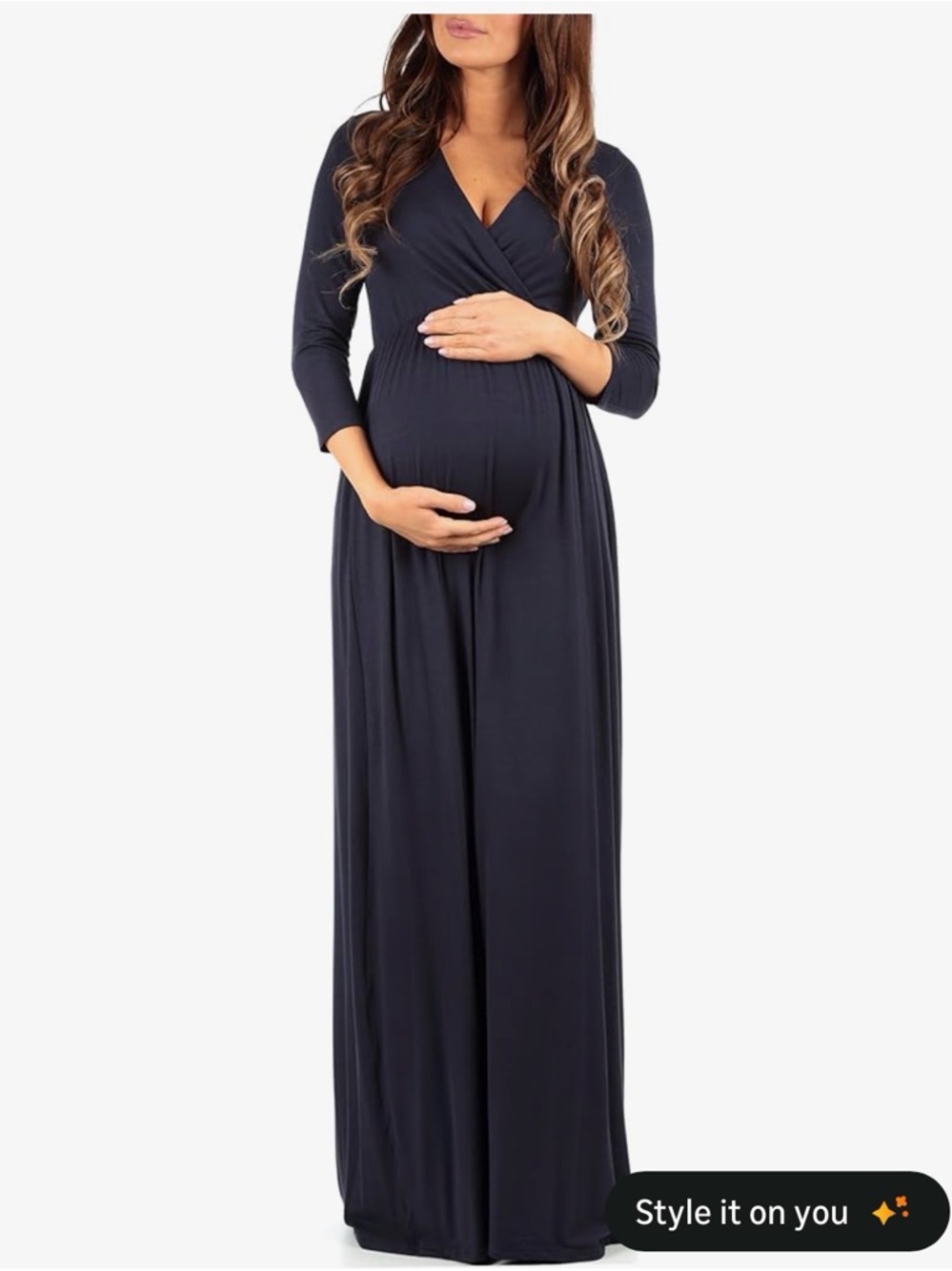 Navy Maternity 3/4 Sleeve Maxi Dress -